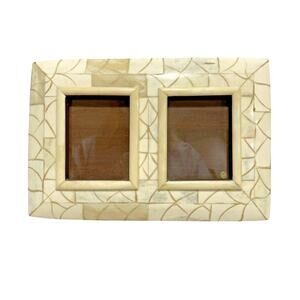 Unique double photo frame wood & stone two pictures standing table top holder